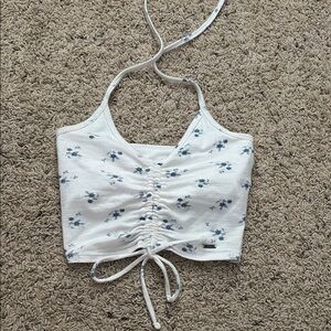 Hollister White Floral Crop Top